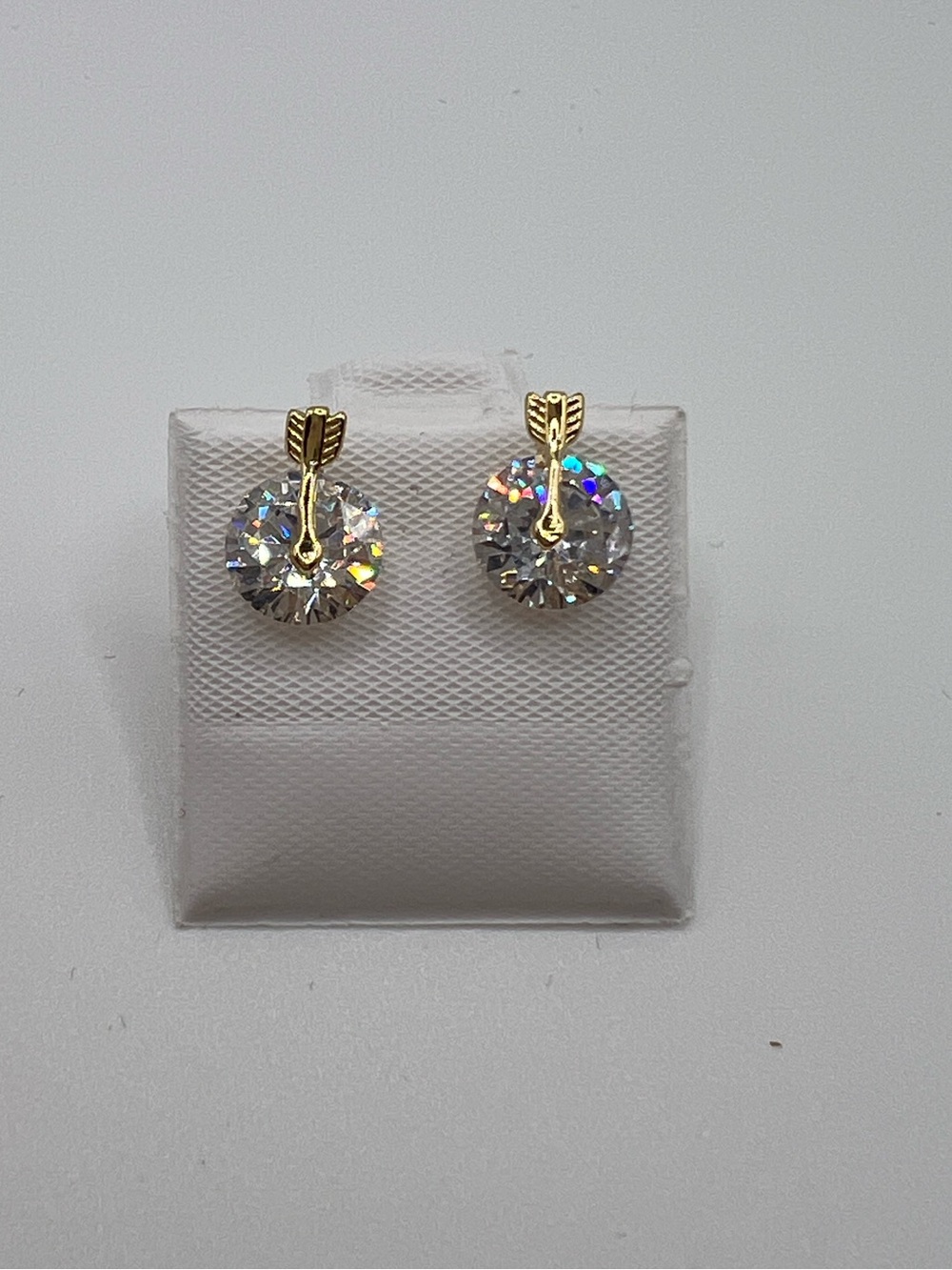 14K Gold Plated CZ Round Earrings - Clear Sparkle